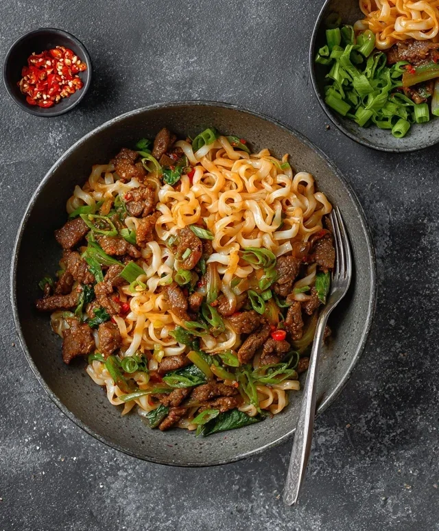Vietnamese Noodle Stir Fry with Beef (Nui Xao Bo)