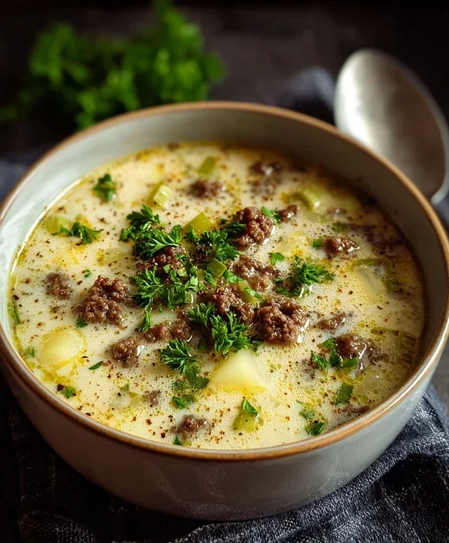 Kase Lauch Suppe mit Hackfleisch