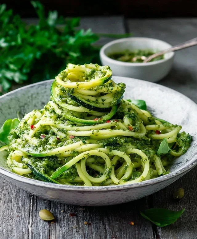 Zucchininudeln mit Avocado Pesto