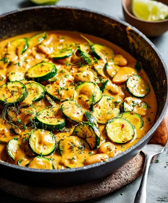 Cremige Zucchini Bohnenpfanne Erdnussbutter