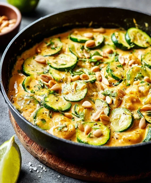 Cremige Zucchini Bohnenpfanne Erdnussbutter
