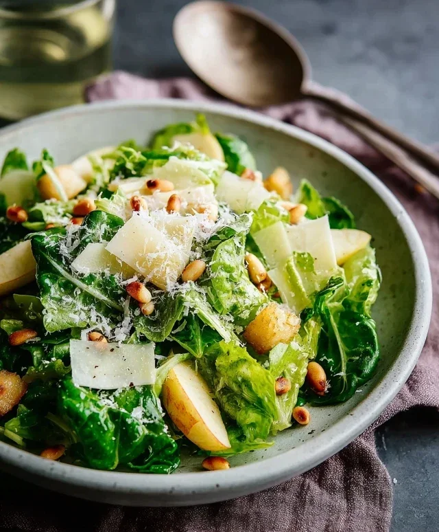 Feldsalat mit Apfeln Parmesan Pinienkernen