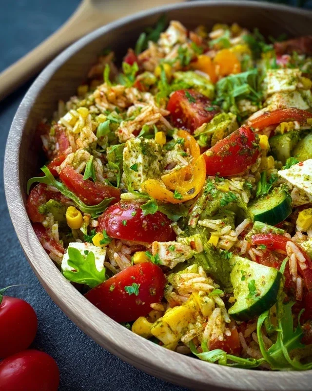 Bunter Reissalat mit Pesto Dressing
