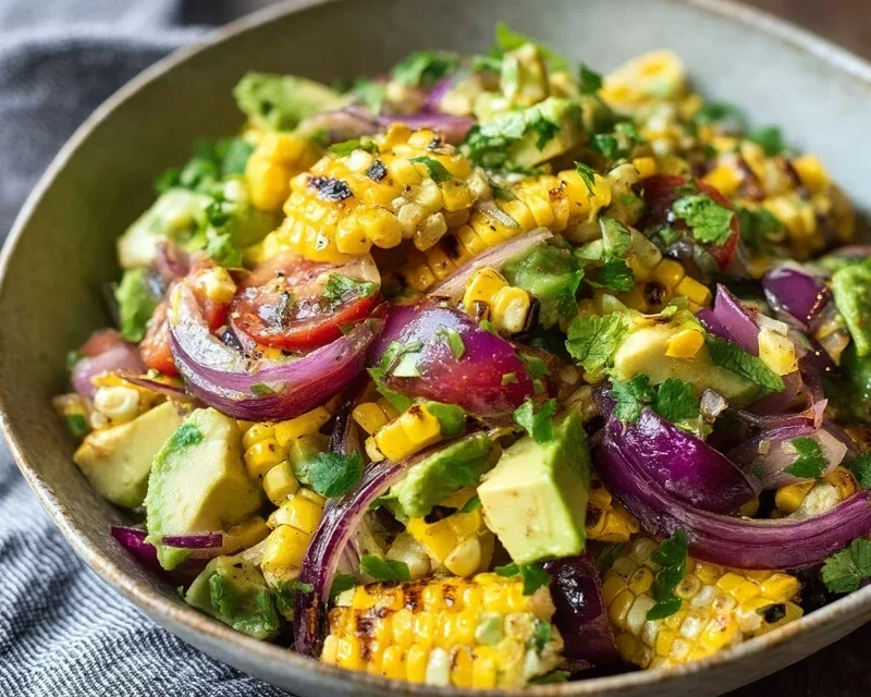 Charred Corn Avocado Salad with Roasted Red Onions