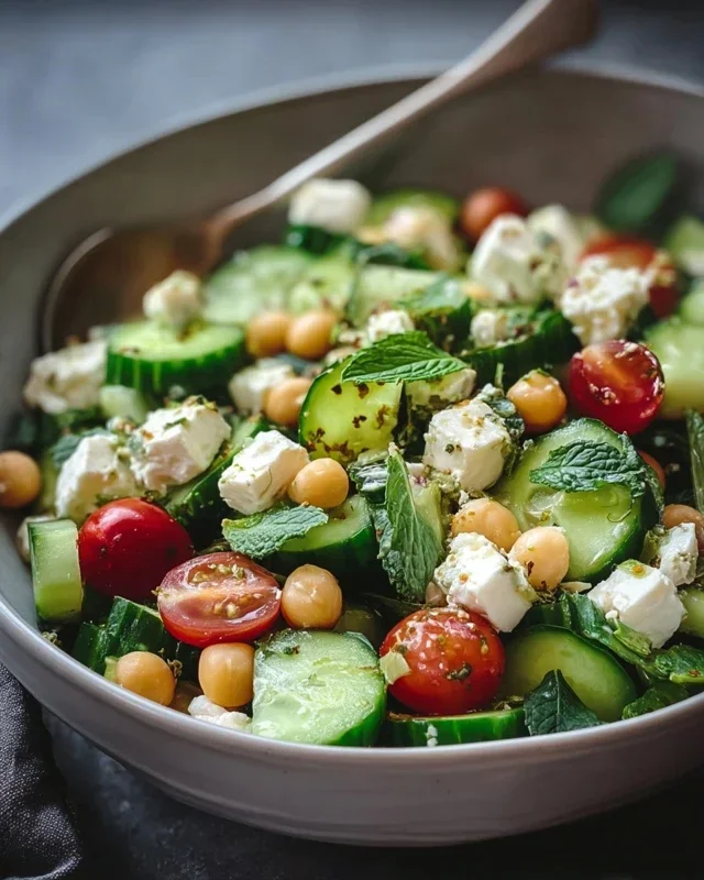 Gurkensalat mit Feta und Kichererbsen einfach zubereiten. - RezeptBrise