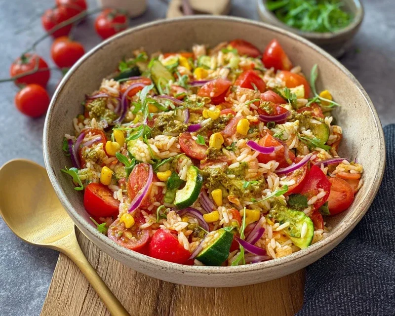 Bunter Reissalat mit Pesto Dressing