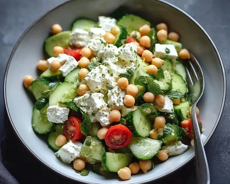 Gurkensalat mit Feta und Kichererbsen einfach zubereiten. - RezeptBrise
