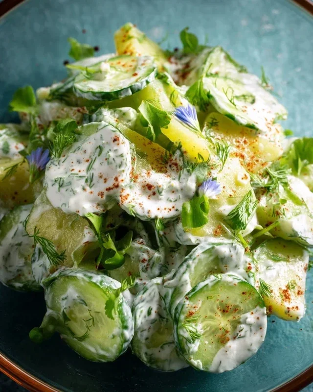 Leckerer Gurkensalat mit Joghurt Dressing
