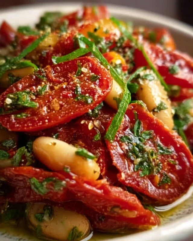 Marinierter getrockneter Tomaten-Bohnen-Salat – frisch & aromatisch