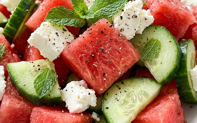 SIMPLE Watermelon + Cucumber + Feta Salad