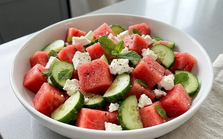 SIMPLE Watermelon + Cucumber + Feta Salad