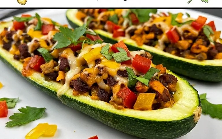 Gefüllte Zucchini-Schiffchen nach mexikanischer Art (Low Carb, Vegan)