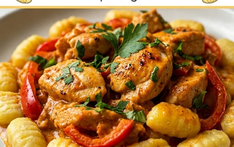 Paprika-Sahne-Hähnchen mit Gnocchi