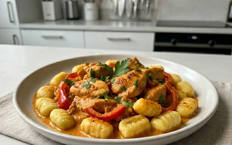 Paprika-Sahne-Hähnchen mit Gnocchi