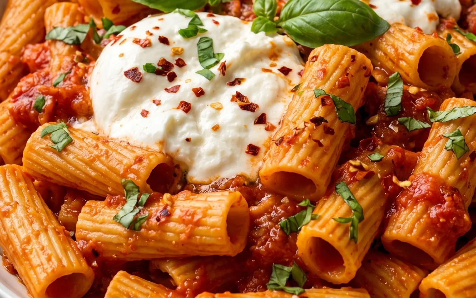 Spicy burrata rigatoni