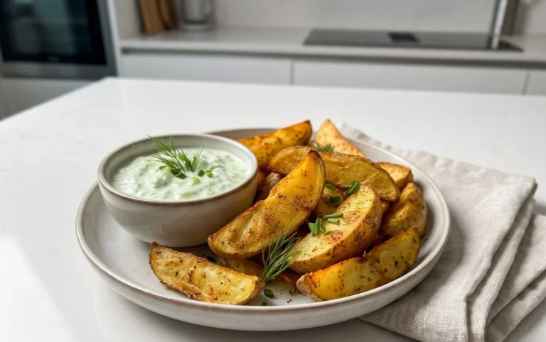 Kartoffelspalten mit Gurkendip