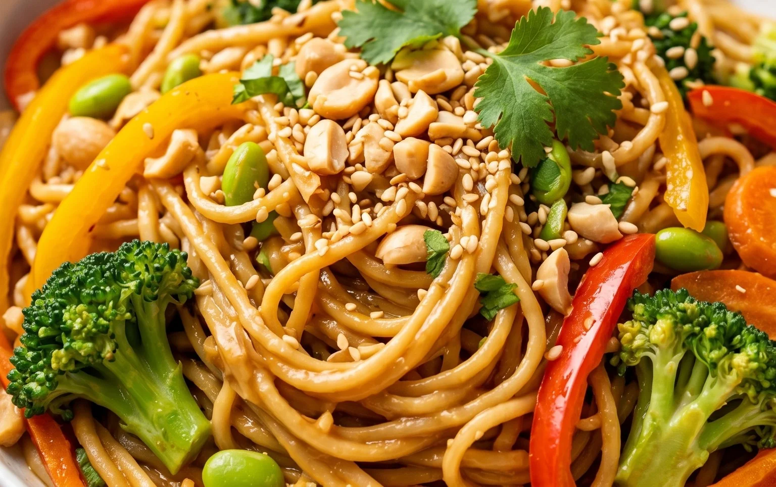 Mie Nudeln mit Erdnusssauce und Gemüse