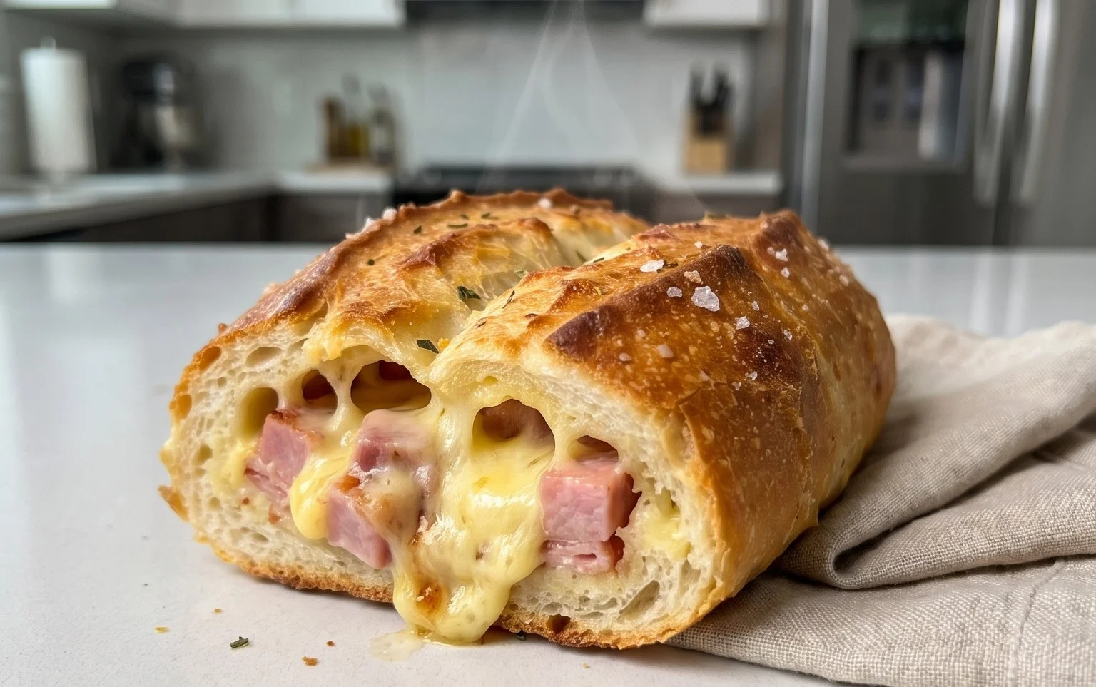 Handbrot mit Schinken und Käse