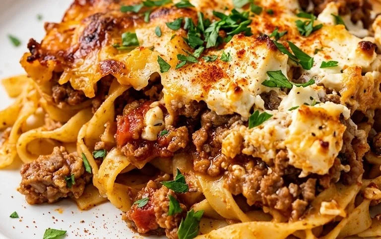 Griechischer Nudel-Auflauf mit Feta und Hackfleisch