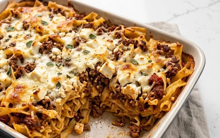 Griechischer Nudel-Auflauf mit Feta und Hackfleisch
