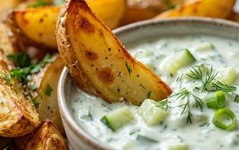 Kartoffelspalten mit Gurkendip