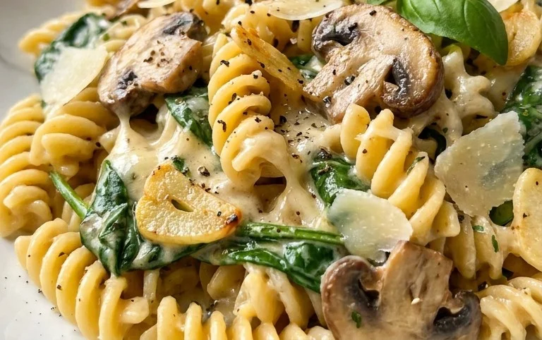 One-Pot Garlic Parmesan Pasta with Spinach and Mushrooms