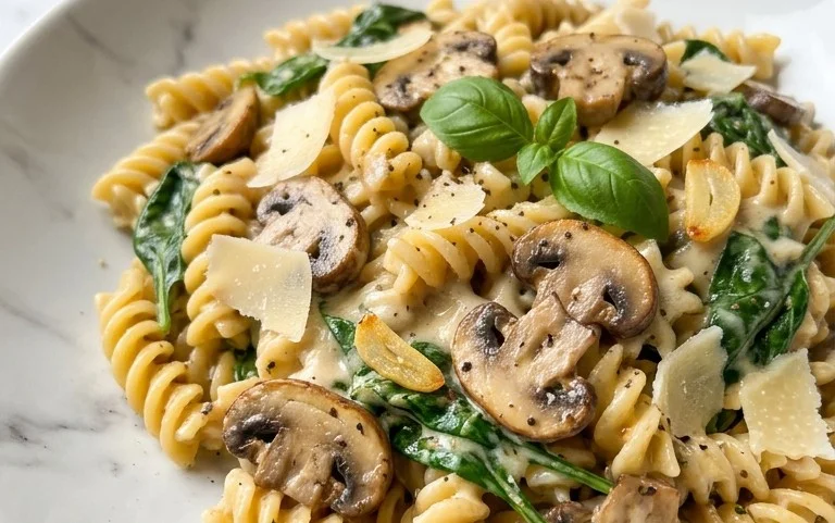 One-Pot Garlic Parmesan Pasta with Spinach and Mushrooms