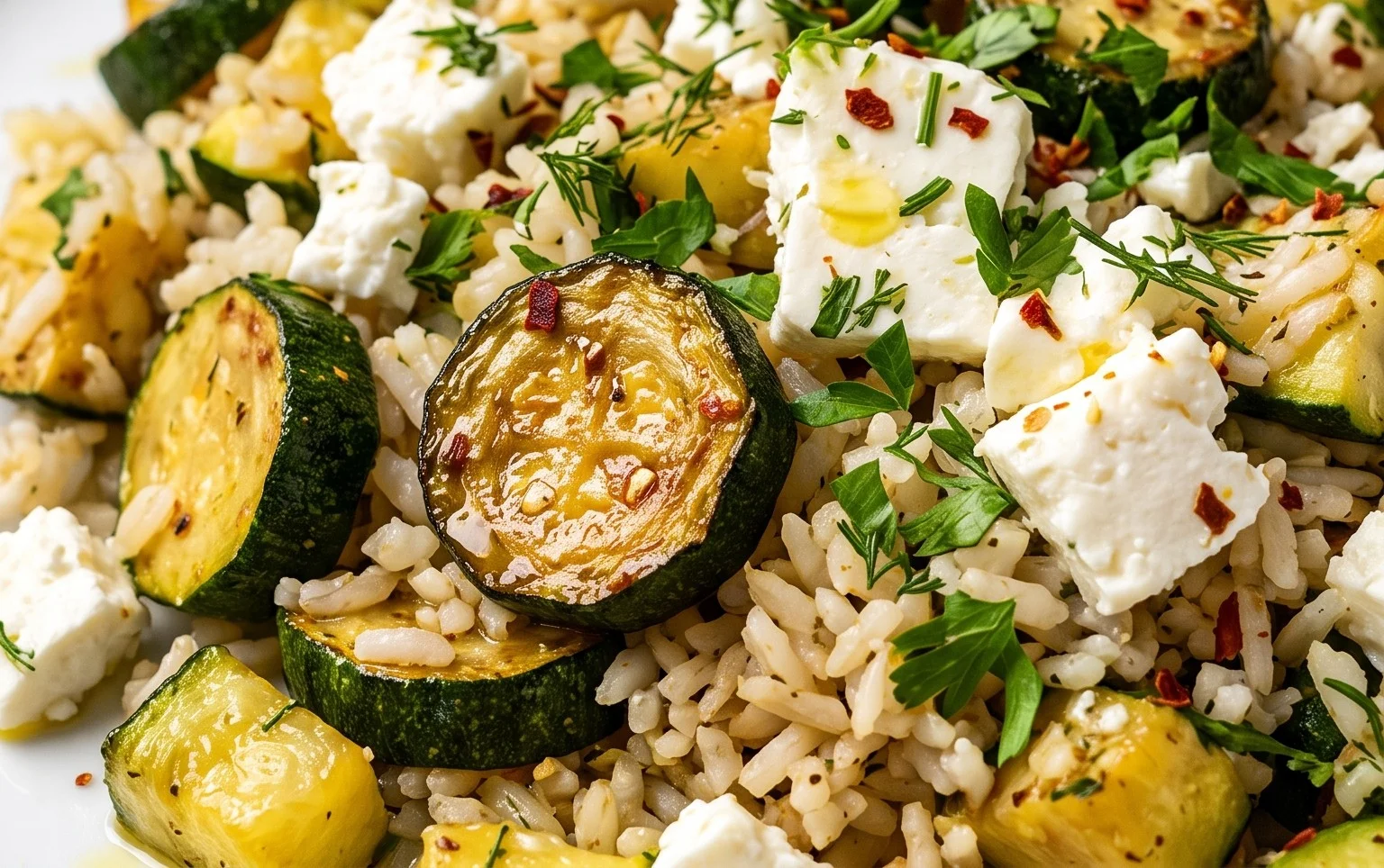 Zucchini-Reis-Pfanne mit Feta