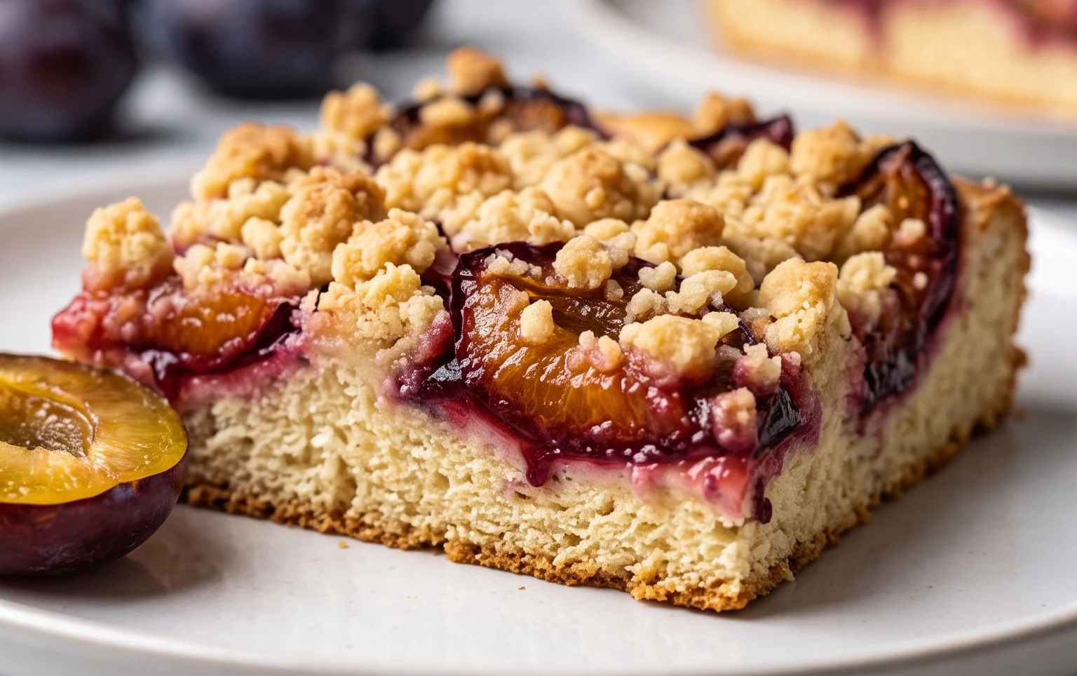 Rezept für Streusel-Pflaumenkuchen vom Blech mit Hefeteig