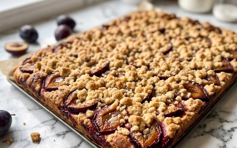 Pflaumenkuchen mit Streusel vom Blech (Quark-Öl-Teig)