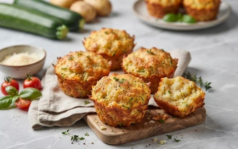 Crispy Parmesan Zucchini Potato Muffins