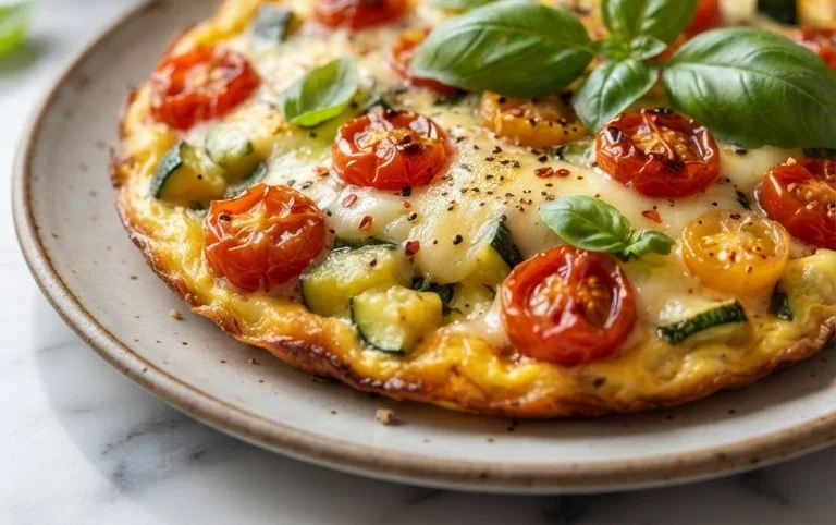 Zucchini-Omelett mit Tomaten und Basilikum