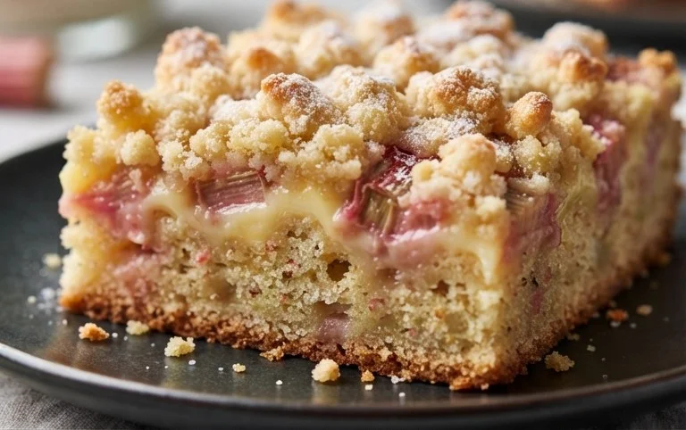 Rhabarberkuchen mit Pudding und Streuseln – wie von Oma