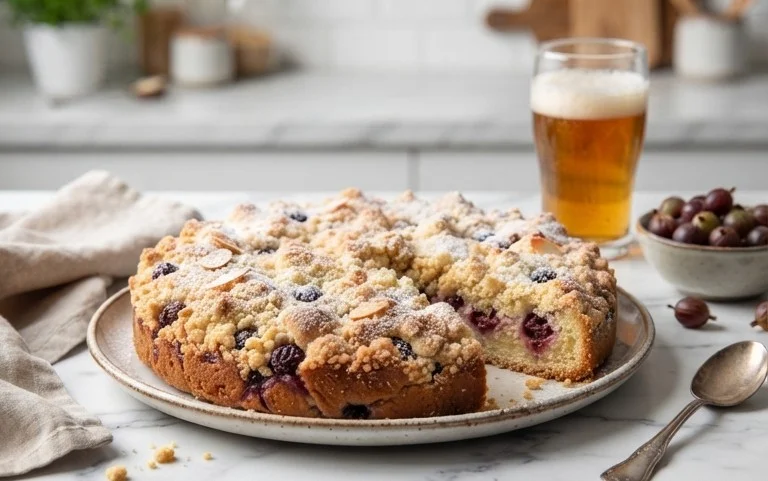 Kleiner Stachelnon-alcoholic beer- Streuselkuchen