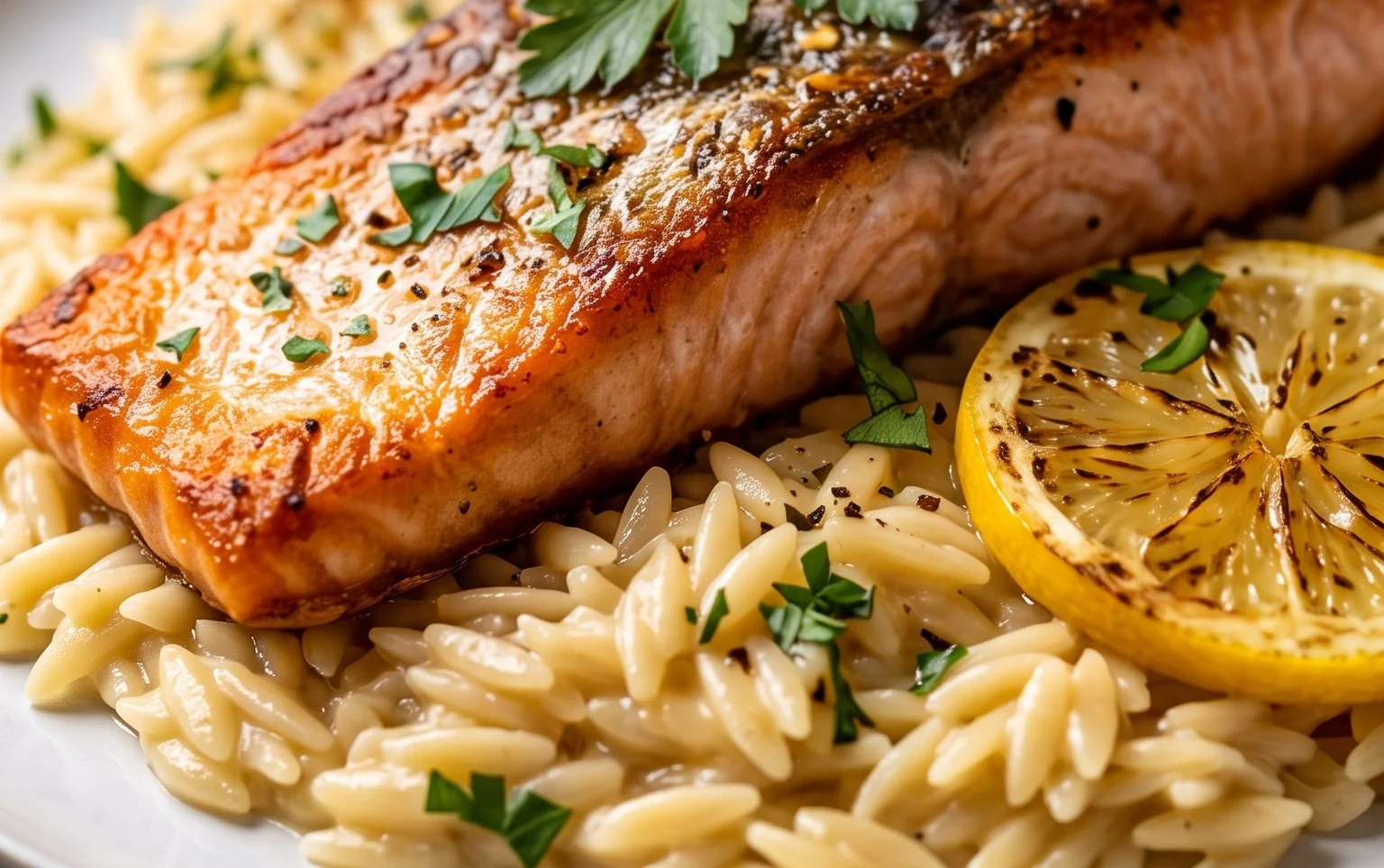 One Skillet Salmon with Lemon Orzo