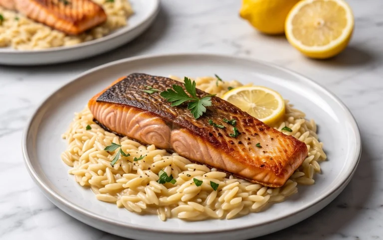 One Skillet Salmon with Lemon Orzo