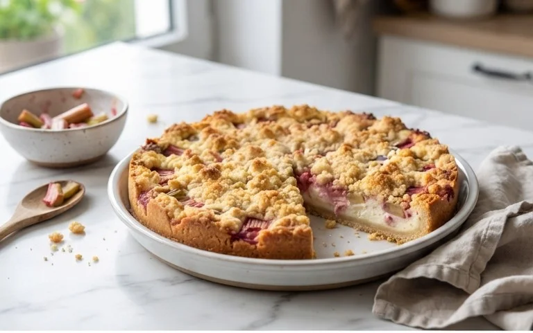 Rhabarber Käsekuchen mit Streuseln
