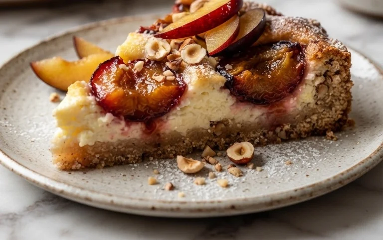 Zwetschgen-Topfenkuchen mit Nuss-Mürbteig