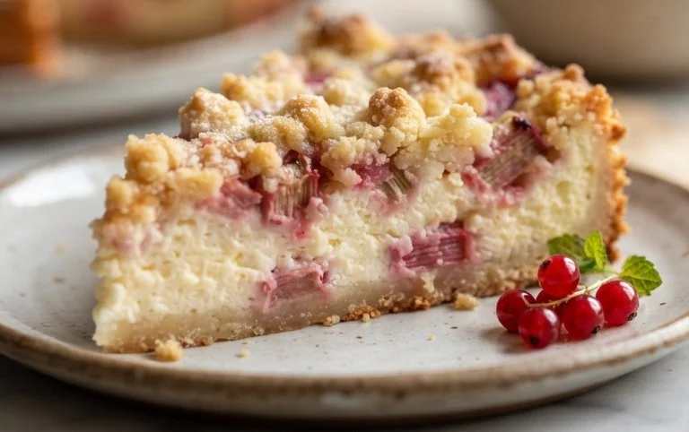 Rhabarber Quarkkuchen mit Butterstreuseln