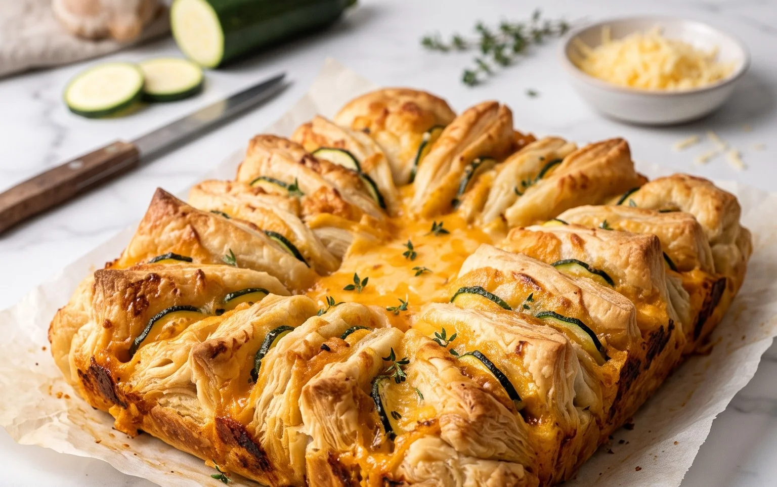 Blätterteig-Zupfbrot: Zucchini & Cheddar